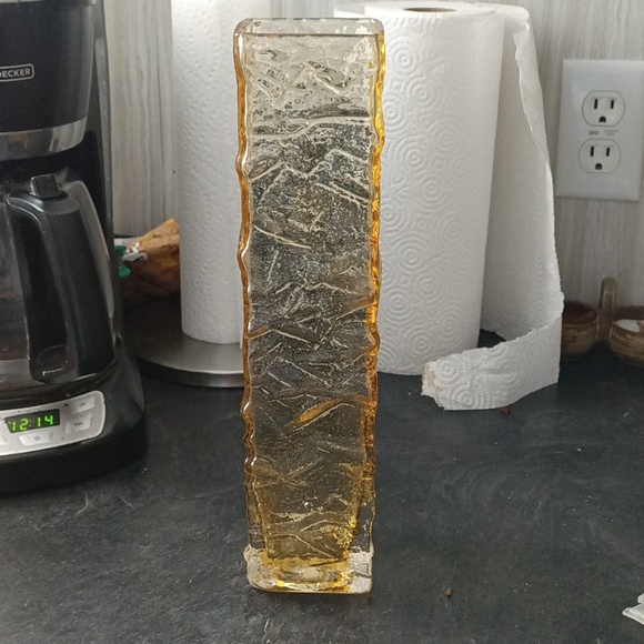 RARE Vintage Amber Cubed Chunky Vase - Picture 8 of 8